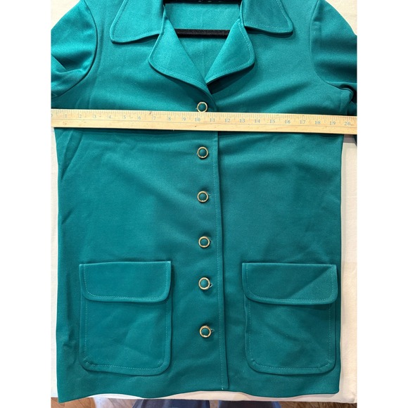 Vintage 70s Green Blazer Jacket Long Sleeve Button Front Pockets Coat Business - Picture 9 of 12